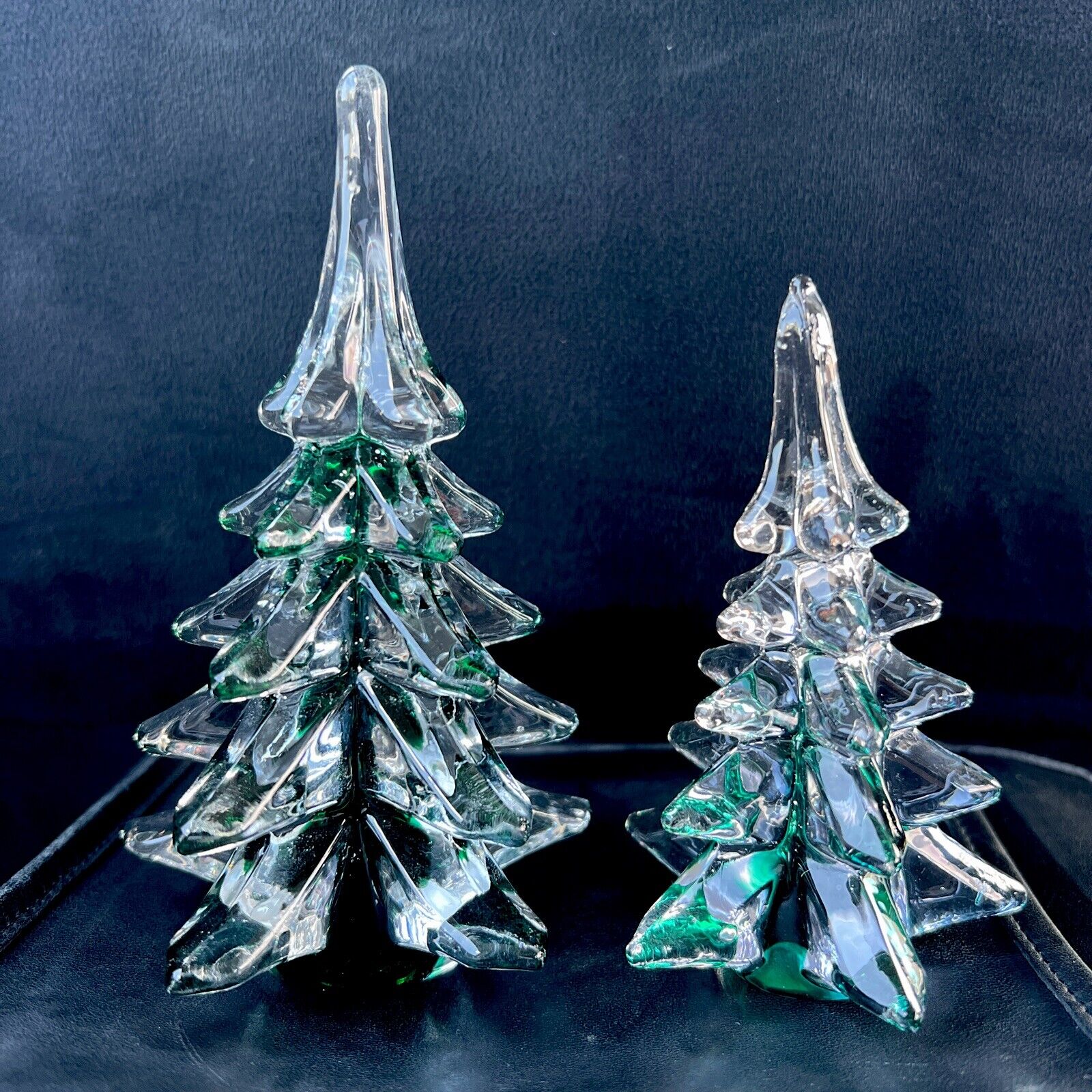Vintage Murano Style Christmas Trees Handblown Green Made in Taiwan  6” & 4.5”