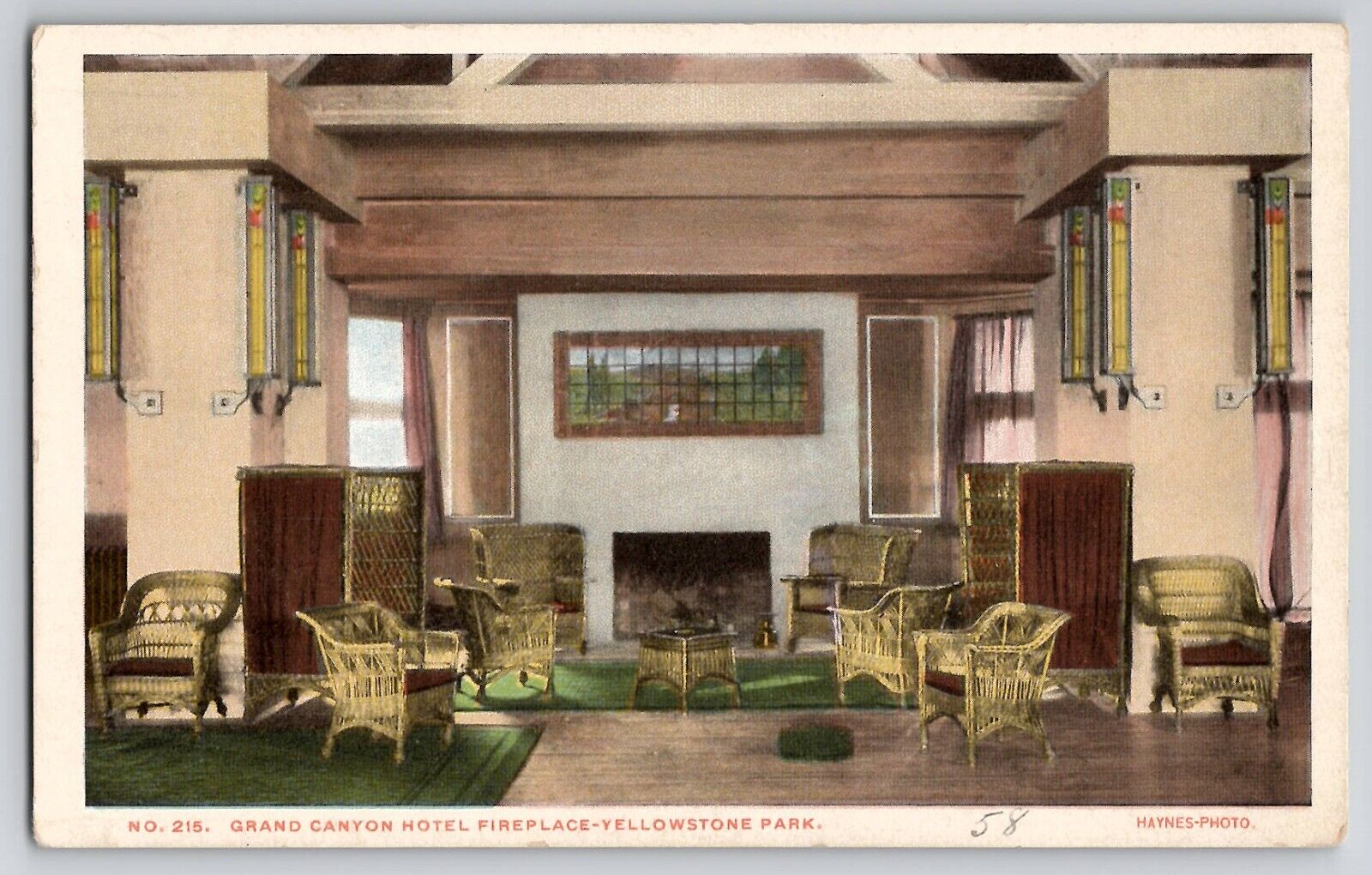 Yellowstone HAYNES 200 Series Postcard 215 Grand Canyon Hotel Fireplace 1910s
