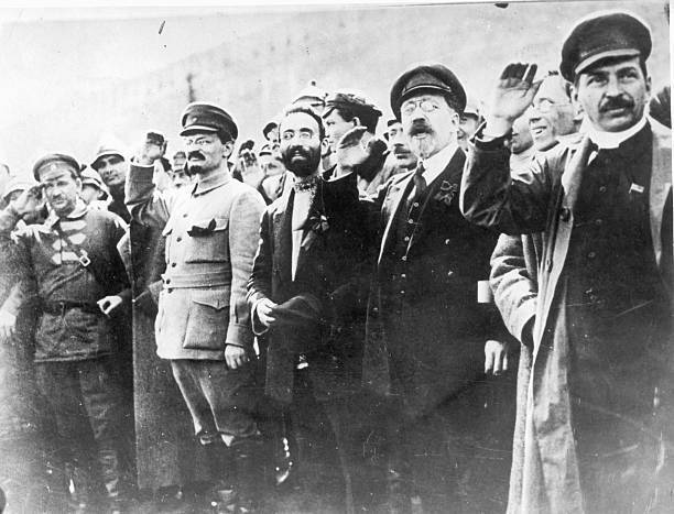 Leon Trotsky second left inspects troops Moscow One man right - 1918 Old Photo