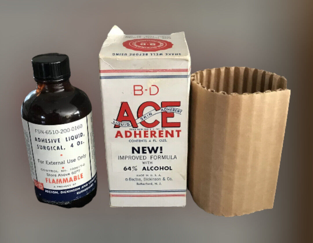B-D ACE Liquid Skin Adherent Antique Pharmacueticals Medical Unused Bottle W/box