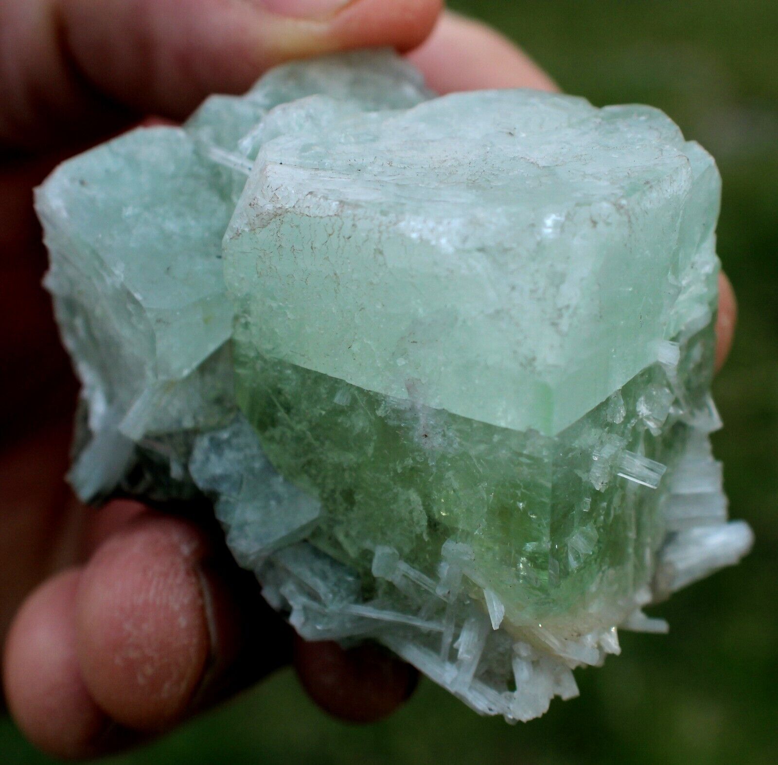 green Apophyllite w white Scolecite, minerals, crystals, mineral specimens