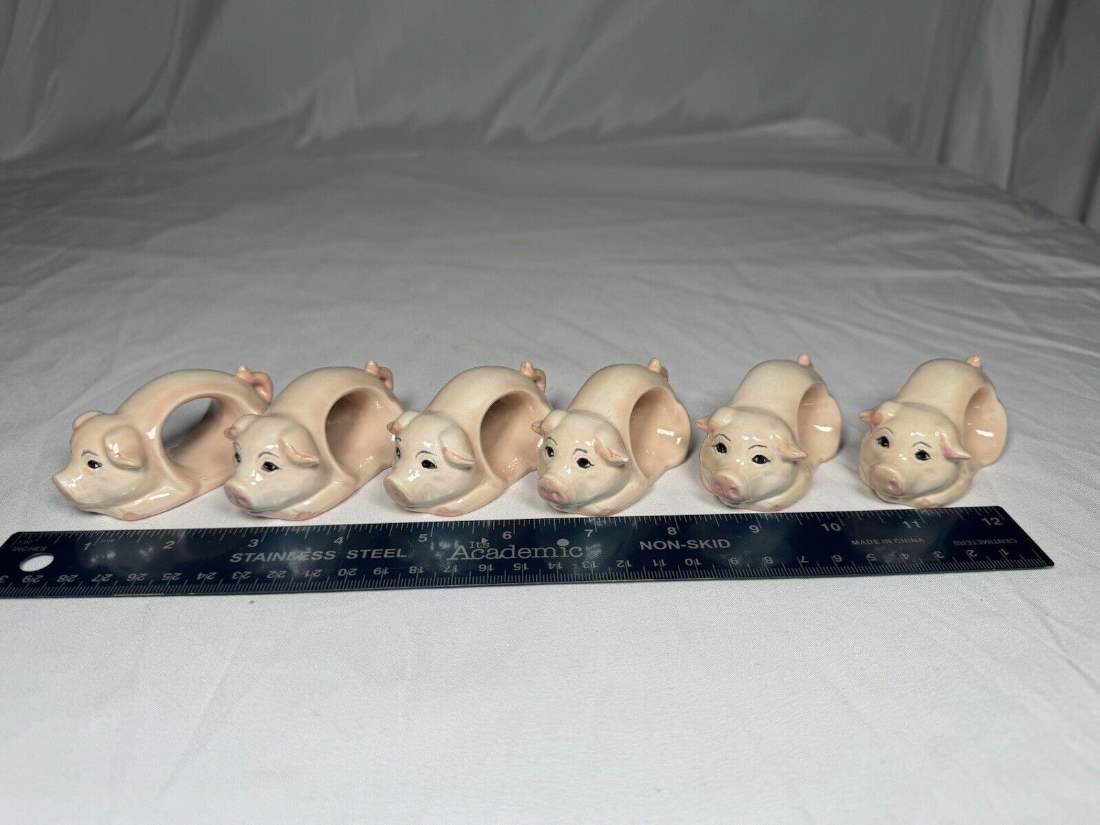 6 Piggy Napkin Rings Country Ceramic Kitchen Dinning Room Farmhouse