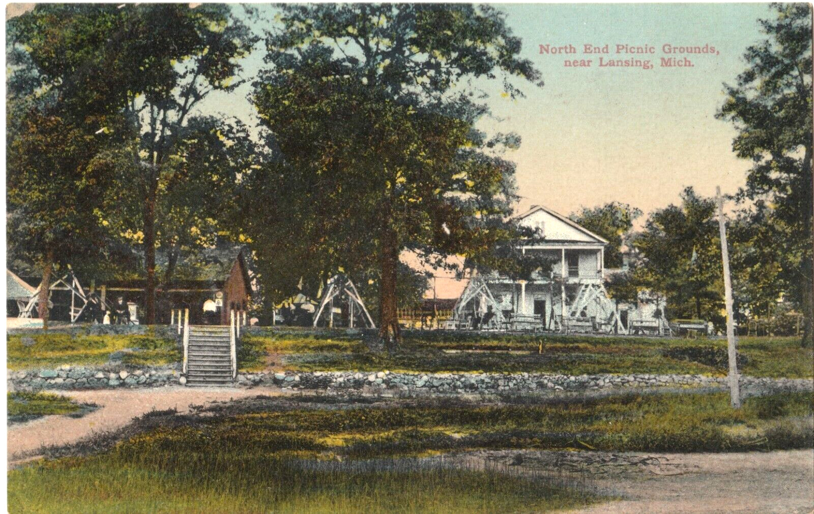 North End Picnic Grounds-Near Lansing, Michigan MI-antique German unposted