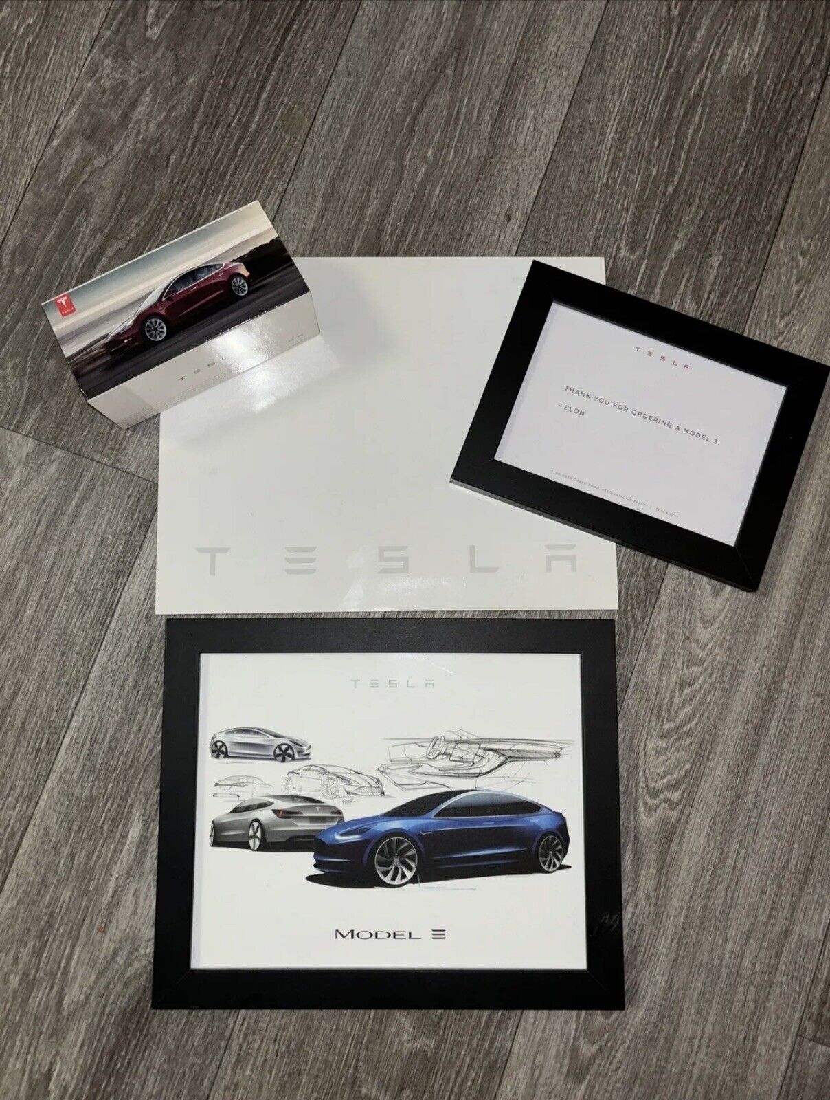 Tesla Model 3 Original Print Framed With Limited Edition Diecast Car Elon Musk