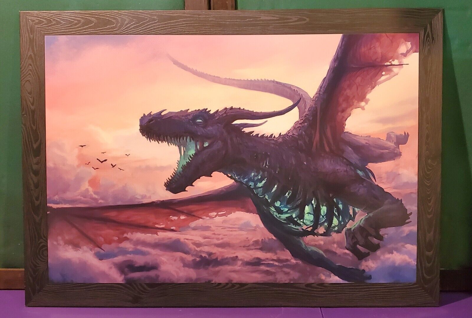 Flying Dragon Metal Framed Art Picture Signed 26.5\