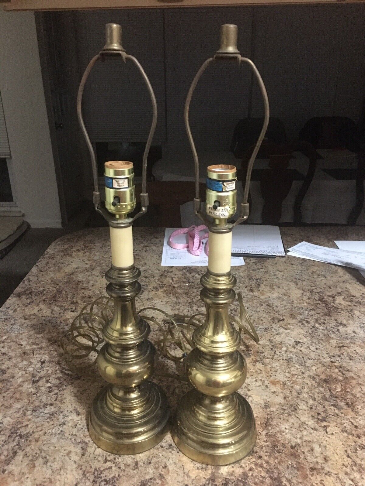 Pair Of Vintage Brass Table Lamps 20”