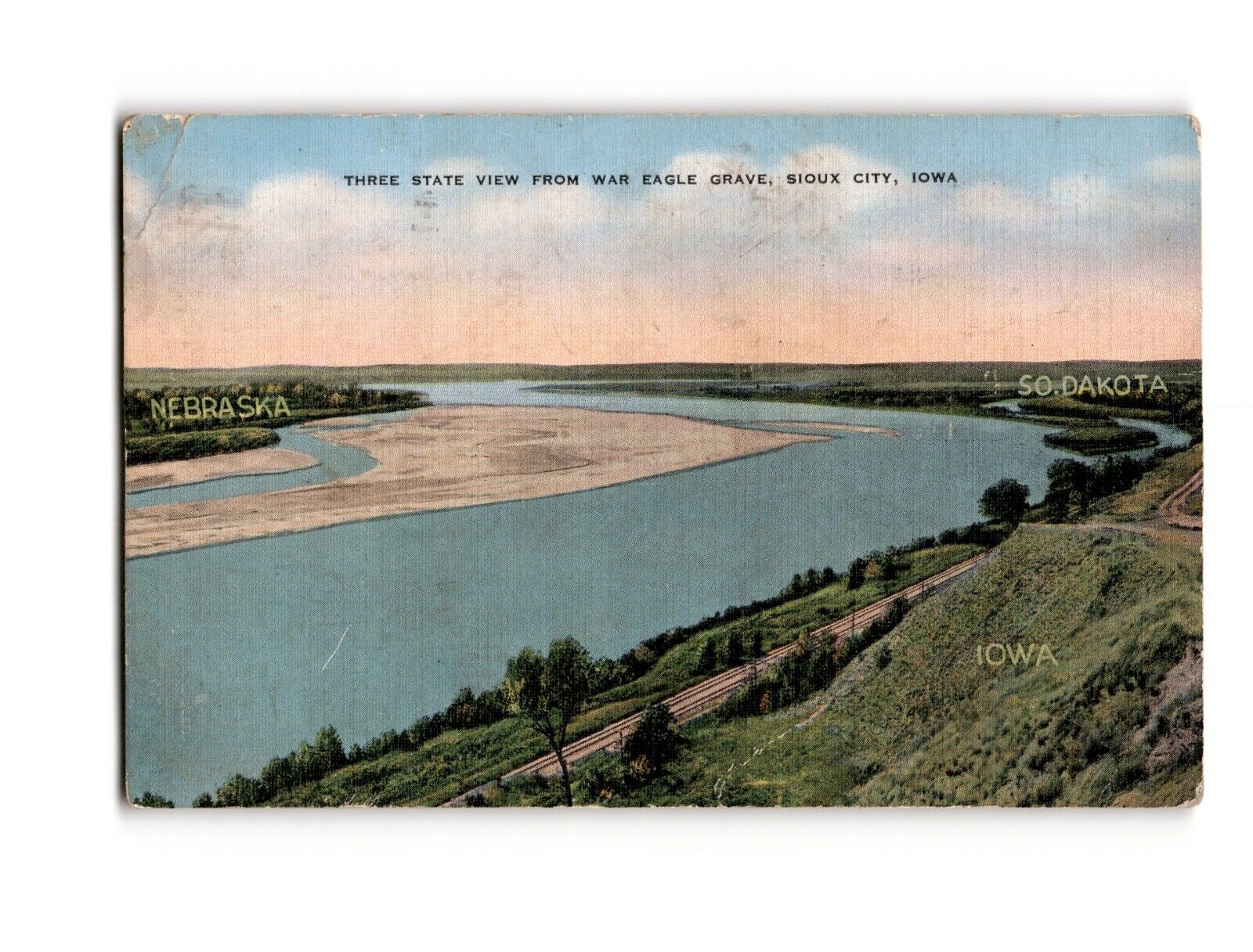 Linen Vintage Postcard Three State View War Eagle Grave Sioux City Iowa 1940