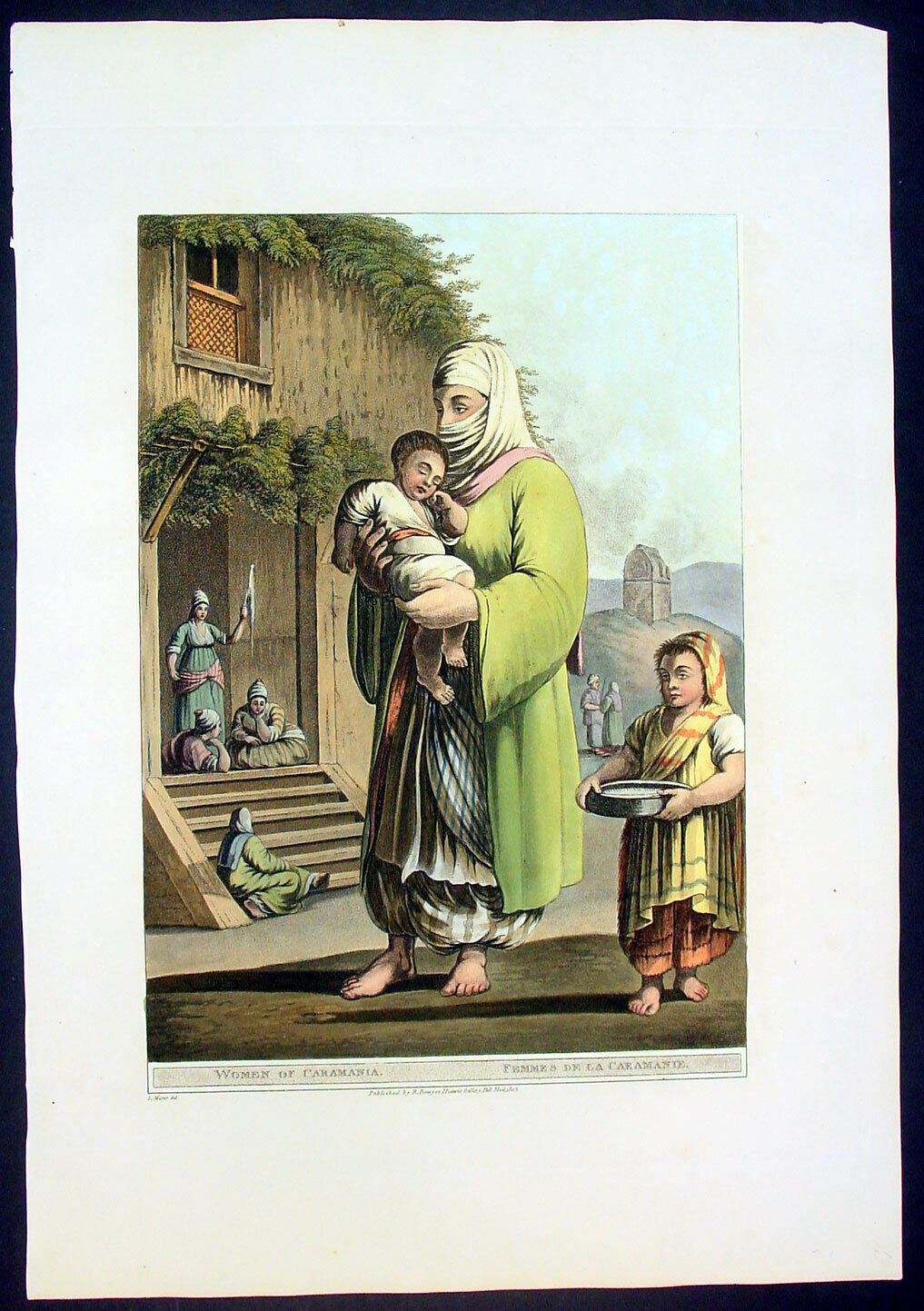 1803 Luigi Mayer Large Antique Print of a Woman & Child of Karaman, Turkey