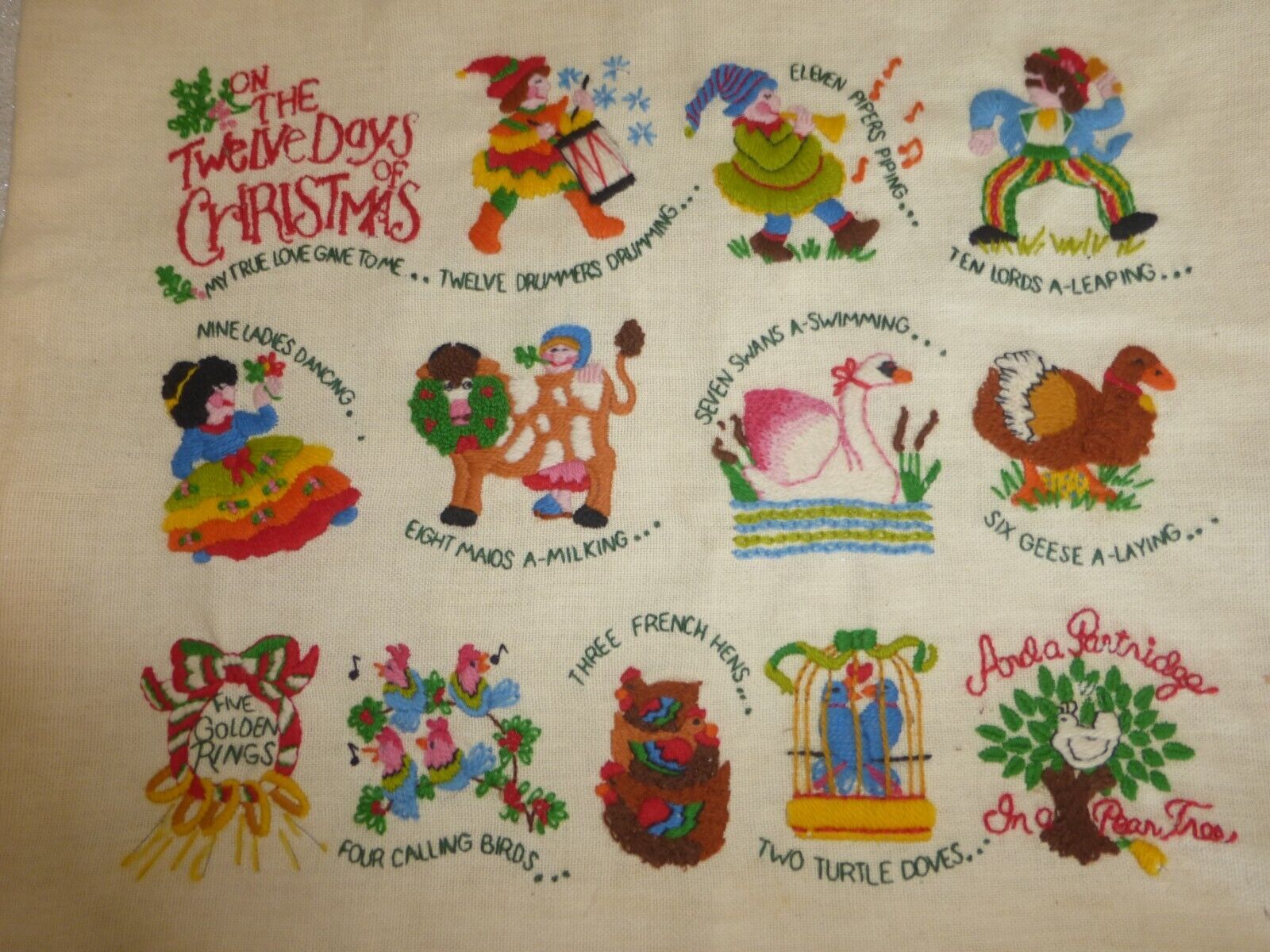 Rare Vintage Dimensions TWELVE DAYS OF CHRISTMAS 1982 Winborn Cross Stitch Done