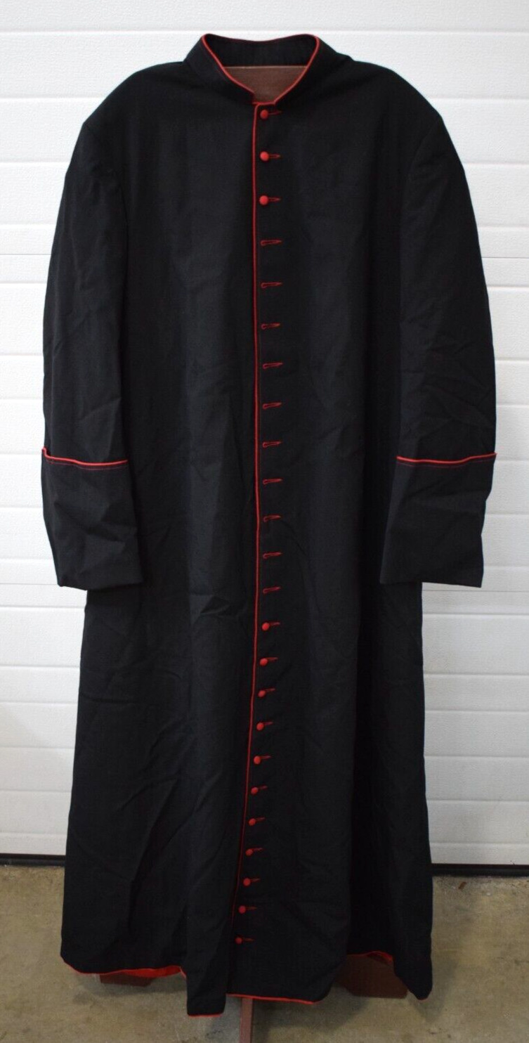 Nice Used Black Cassock w/ Red Buttons by Arnaldo L.Y. NYC (CU1110) Vestment Co.