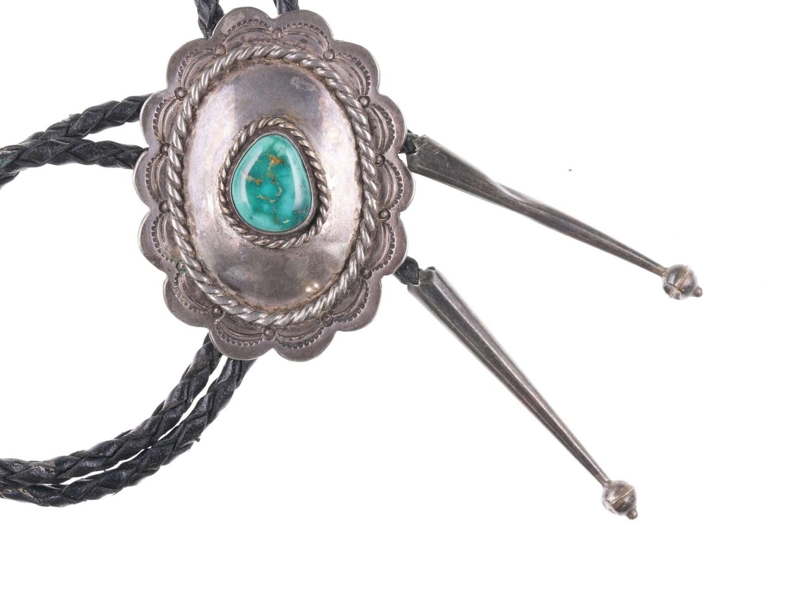 c1950's Navajo Stamped silver and Fox turquoise bolo