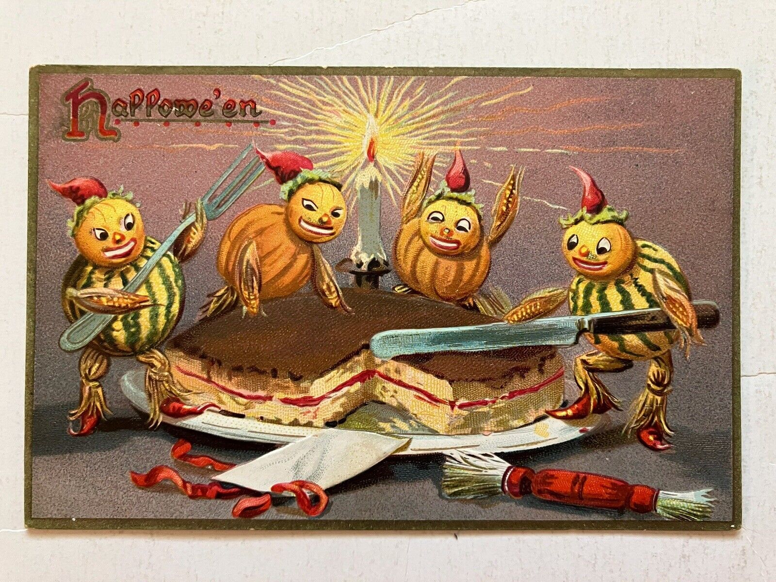 1906 Halloween Tuck Postcard anthropomorphic Vegetable Pumpkins Party