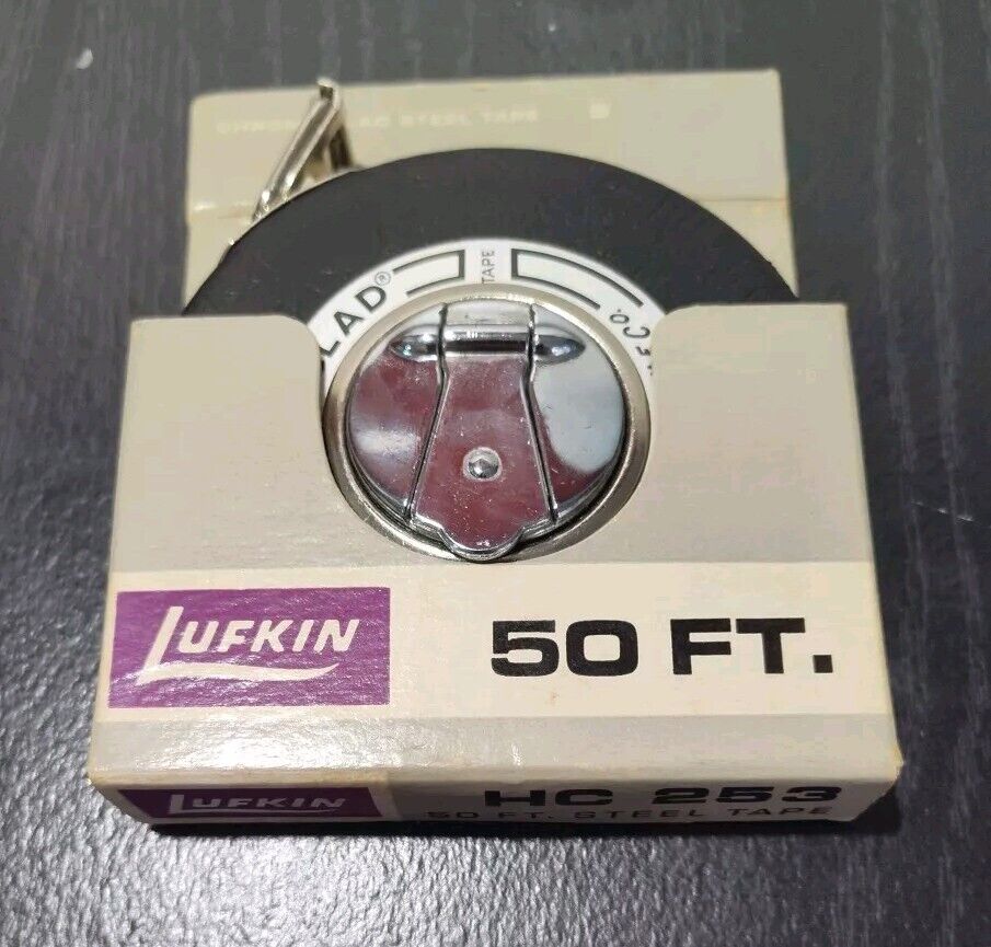 VTG Lufkin Rule Co. Leader 50 Ft. Steel Tape Measure Chrome Clad HC253 USA NOS