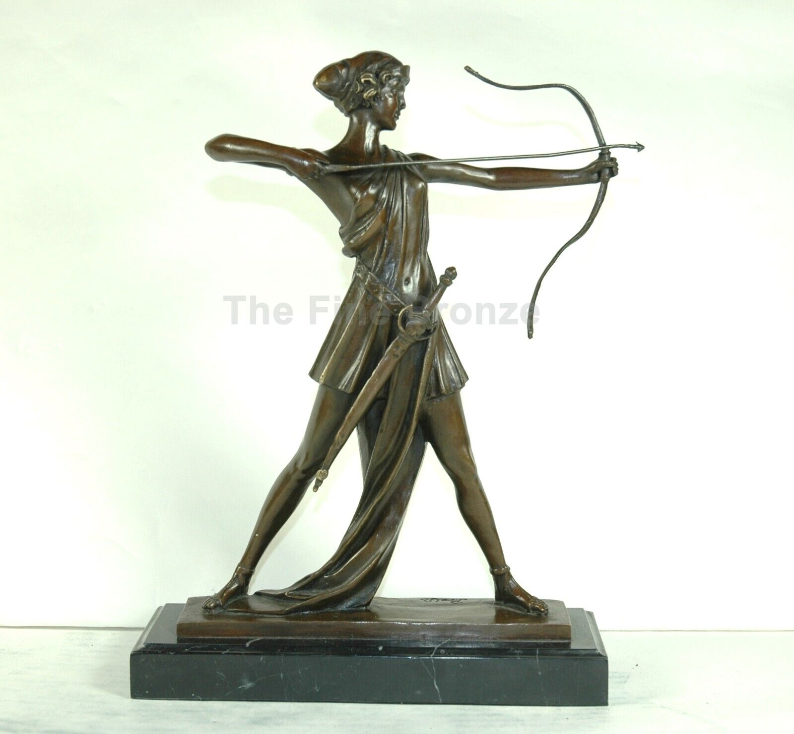 Signed: Preiss, Bronze Sculpture Lady w/bow Worrier Diana The Huntress Statue