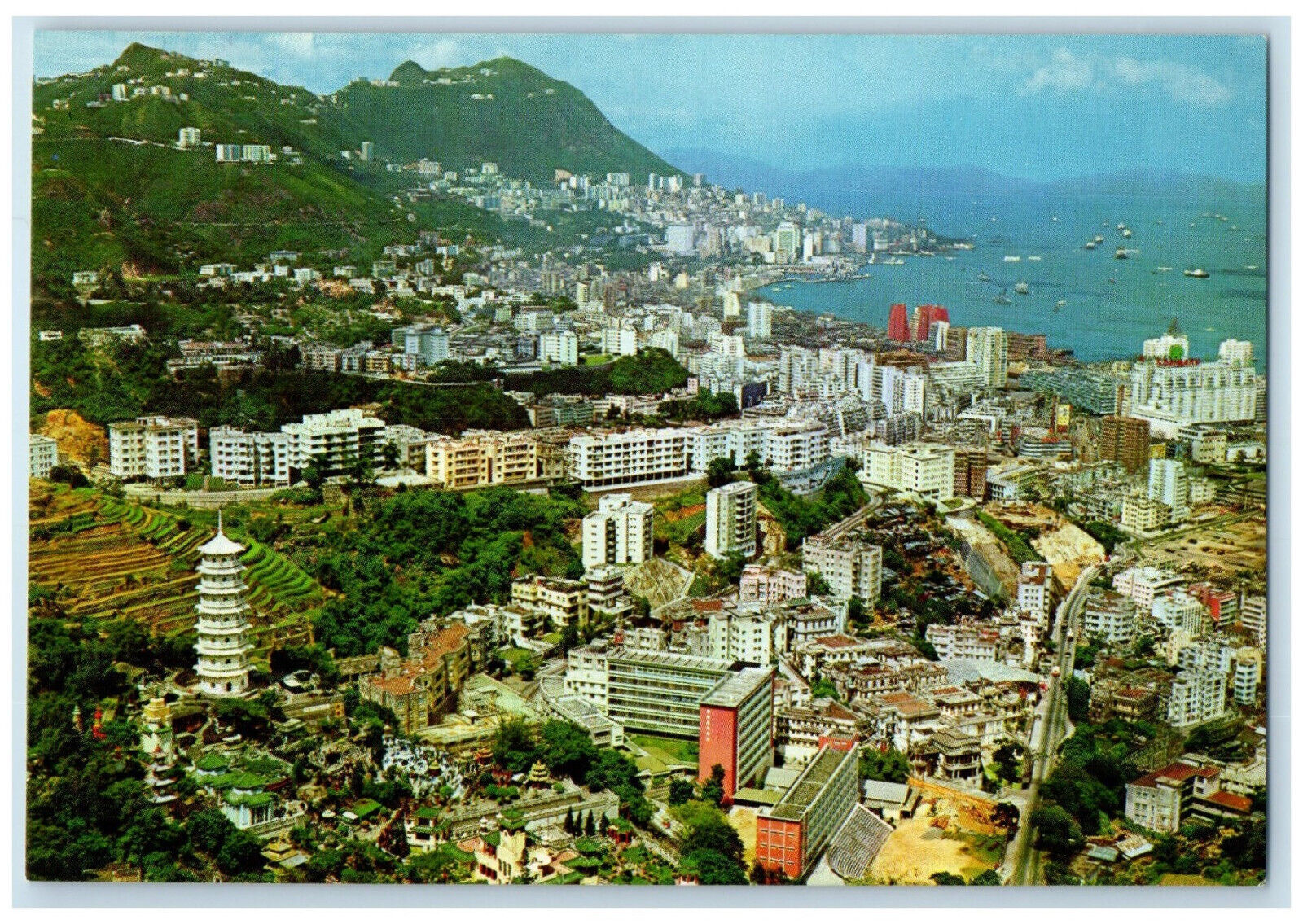 c1960's View Overlooking Tiger Balm Garden Towards Victoria Hong Kong Postcard