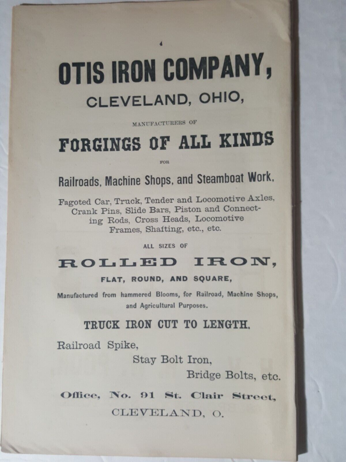 1873 print ad OTIS IRON COMPANY Cleveland Ohio Locomotive Axles Frames train
