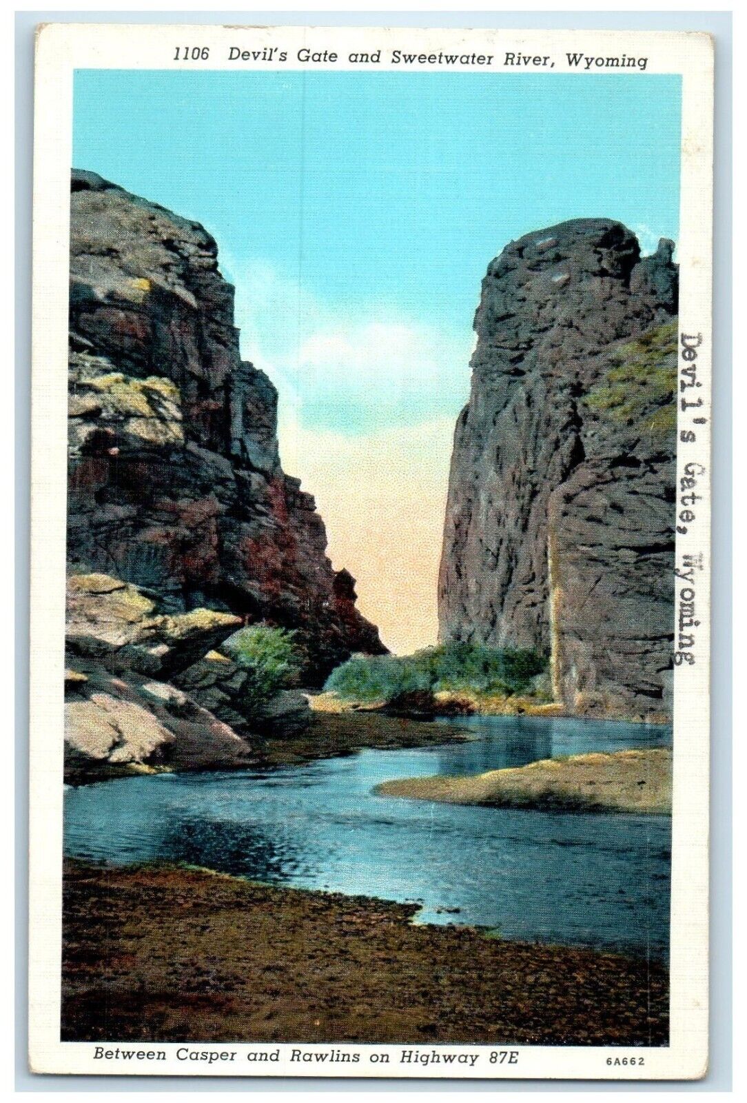 c1930's Devil's Gate And Sweetwater River Wyoming WY Posted Vintage Postcard