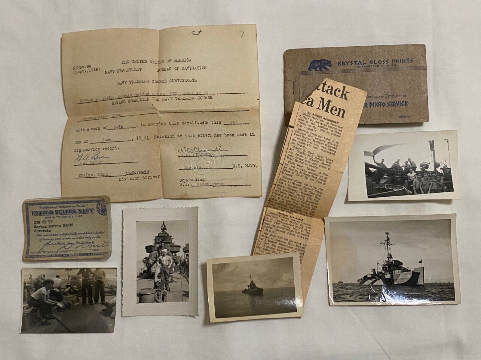 WWII U.S.S. Northampton Cruiser Sailor\'s Records and Photos 1940s Original USN