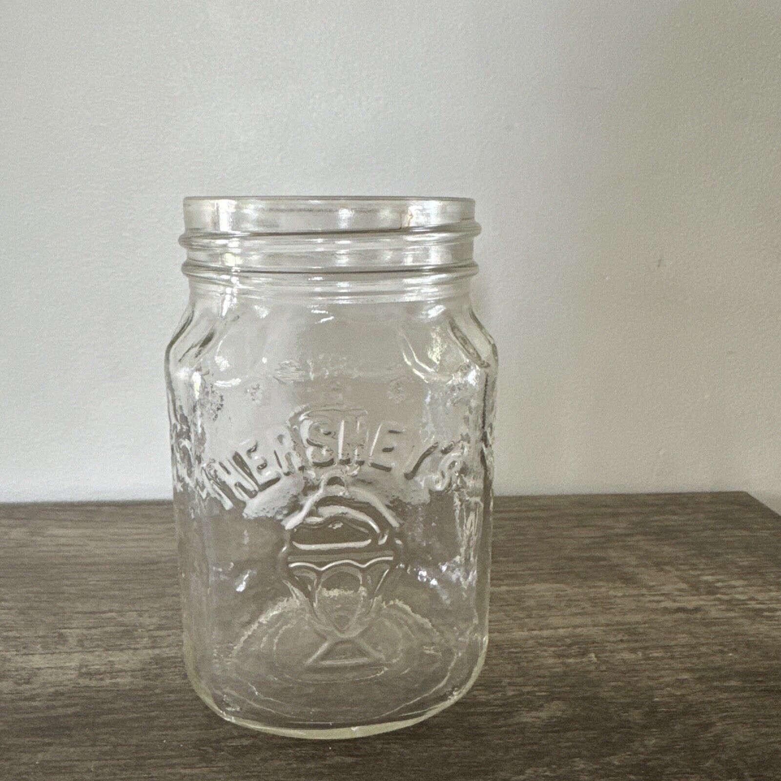Vintage Hershey's Chocolate Shoppe Toppings Embossed Glass Jar Canning No Lid