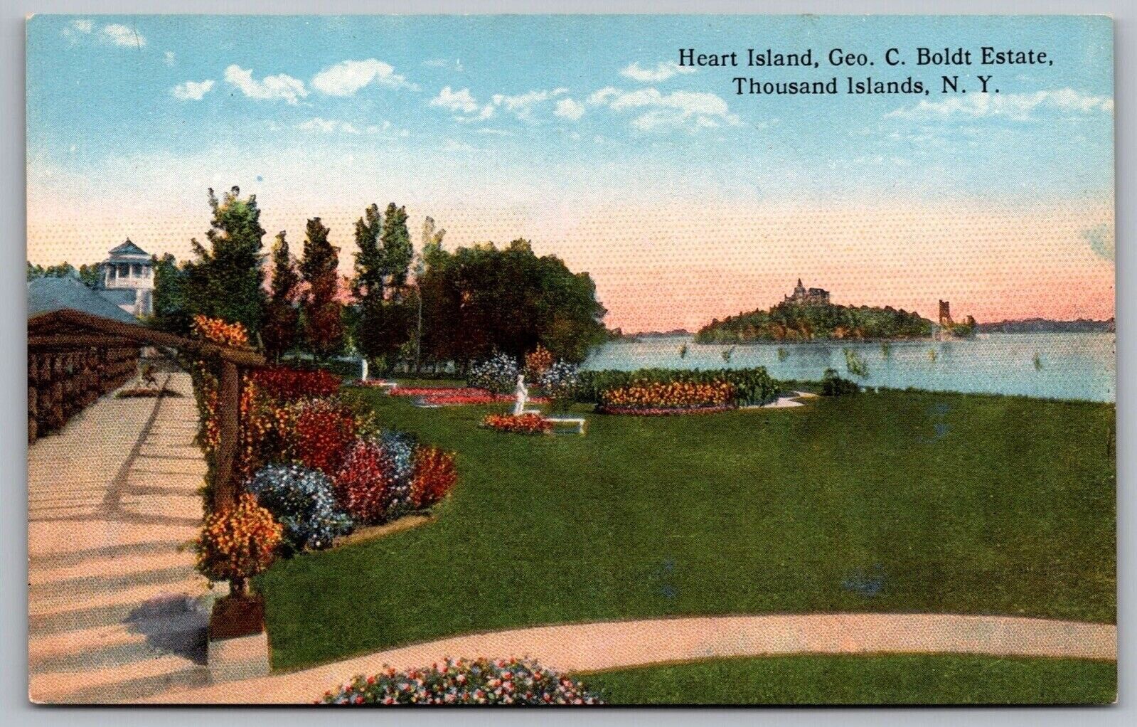 Heart Island Geo C Boldt Estate Thousand Islands New York Flower Garden Postcard