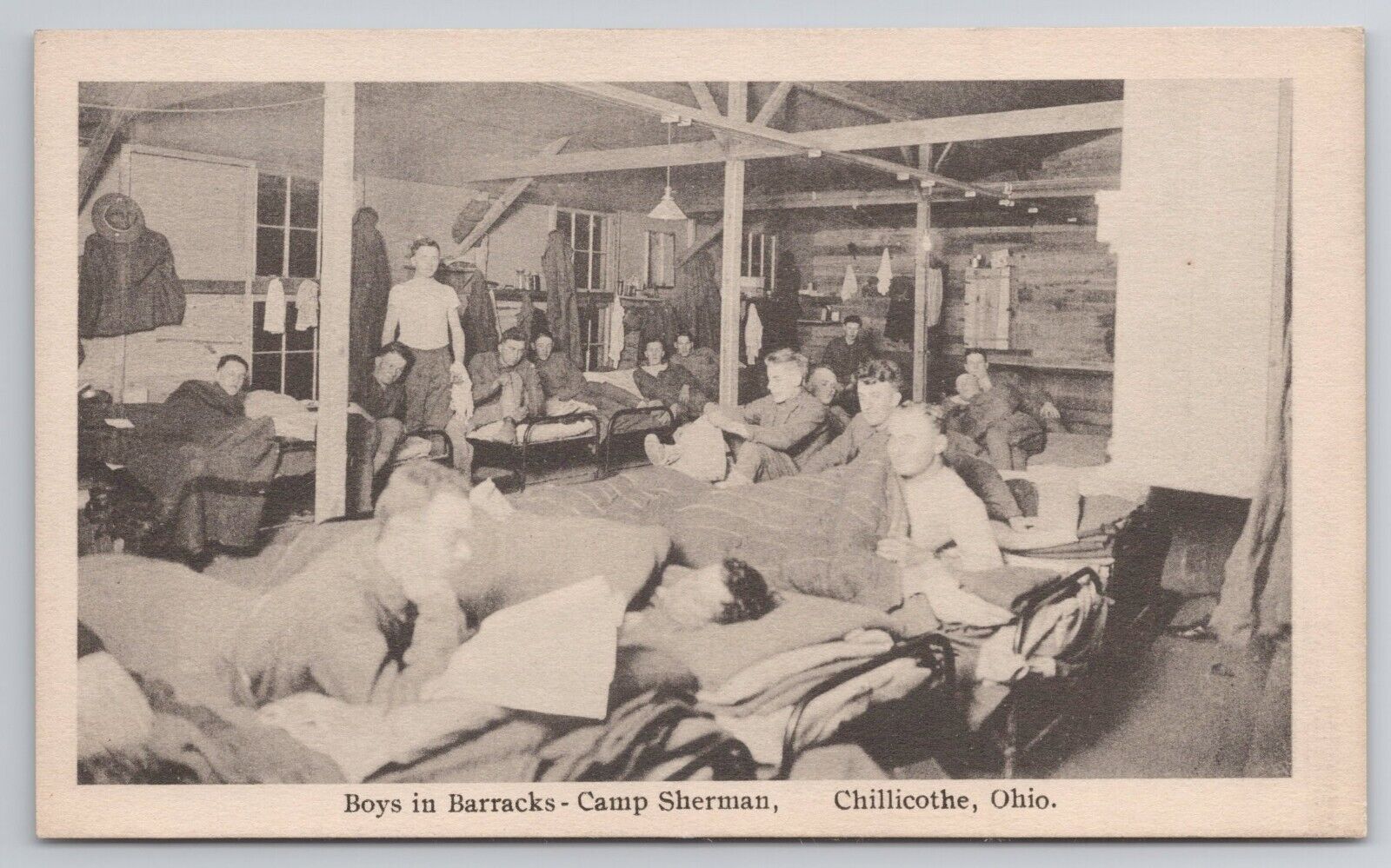 1917-18 Postcard Boys In Barracks Camp Sherman Chillicothe Ohio WW1