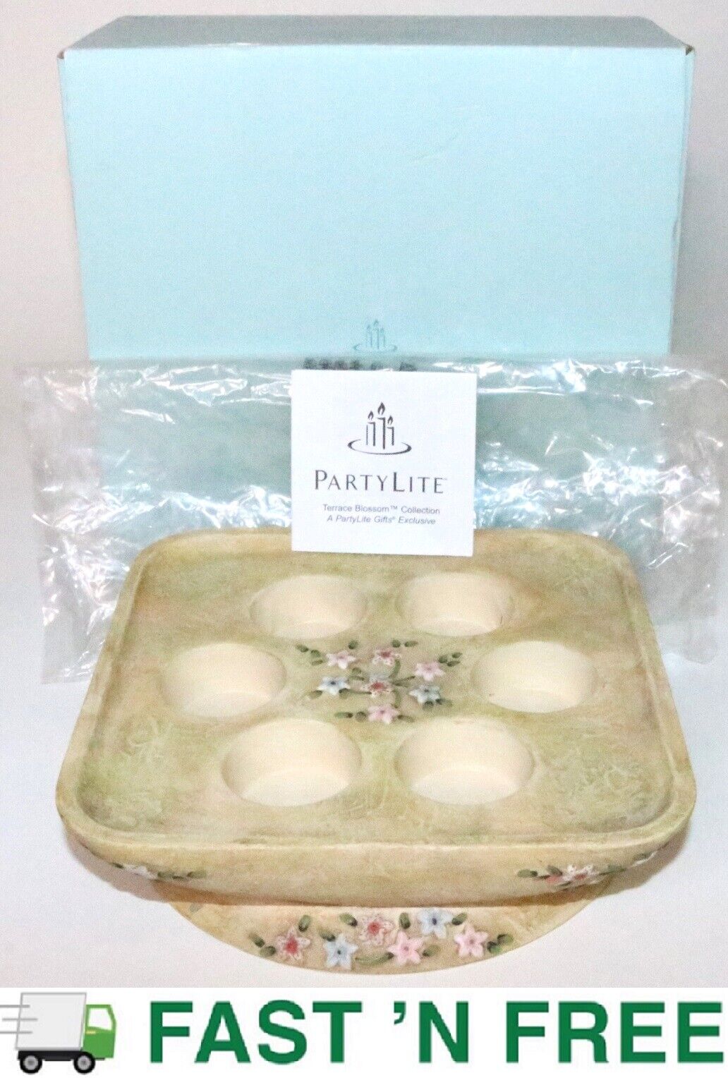 🔥  PartyLite P8014 Terrace Blossom 3-Wick/Multi Tealight Candle Holder in Box 