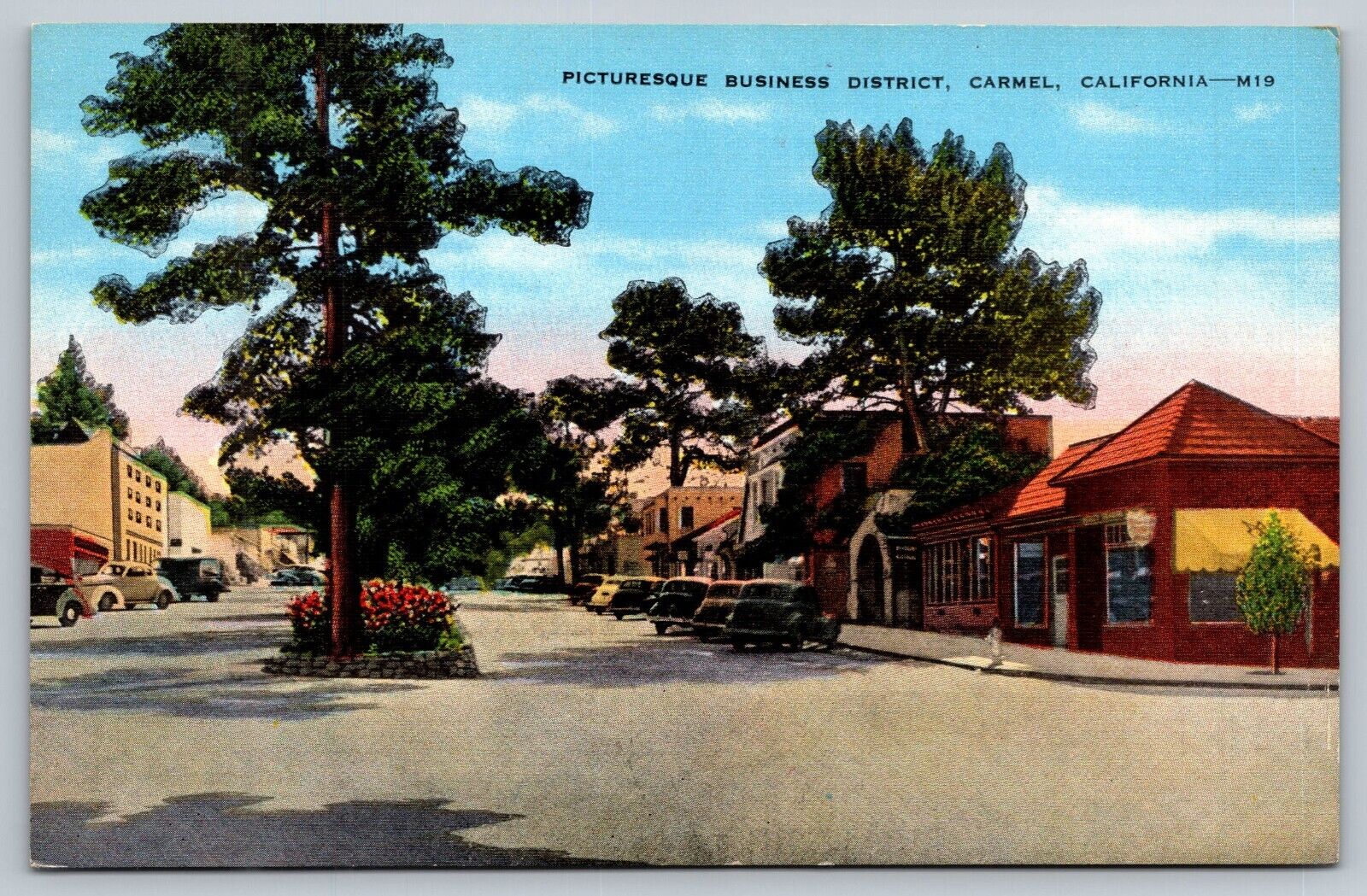 Old Vintage 1940\'s CARMEL CA Picturesque Business District POSTCARD