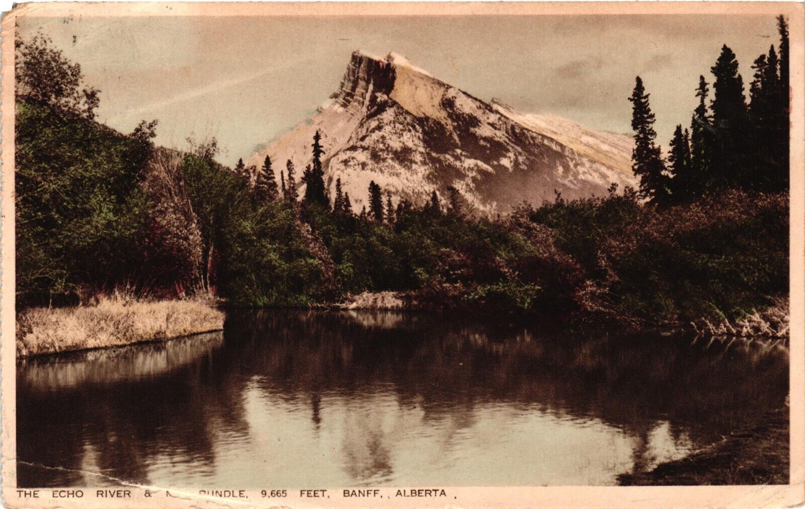 1935 The Echo River Banff Alberta Canada Posted Postcard River Mountain Snow Cap