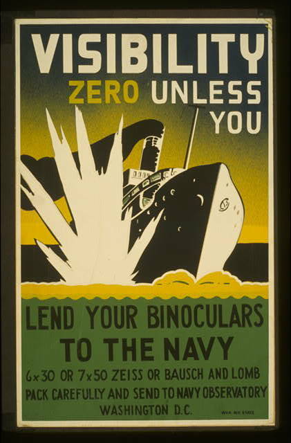 World War II,WWII,Binoculars,Naval Warfare,Ship hit by Torpedo,c1942,Zeiss