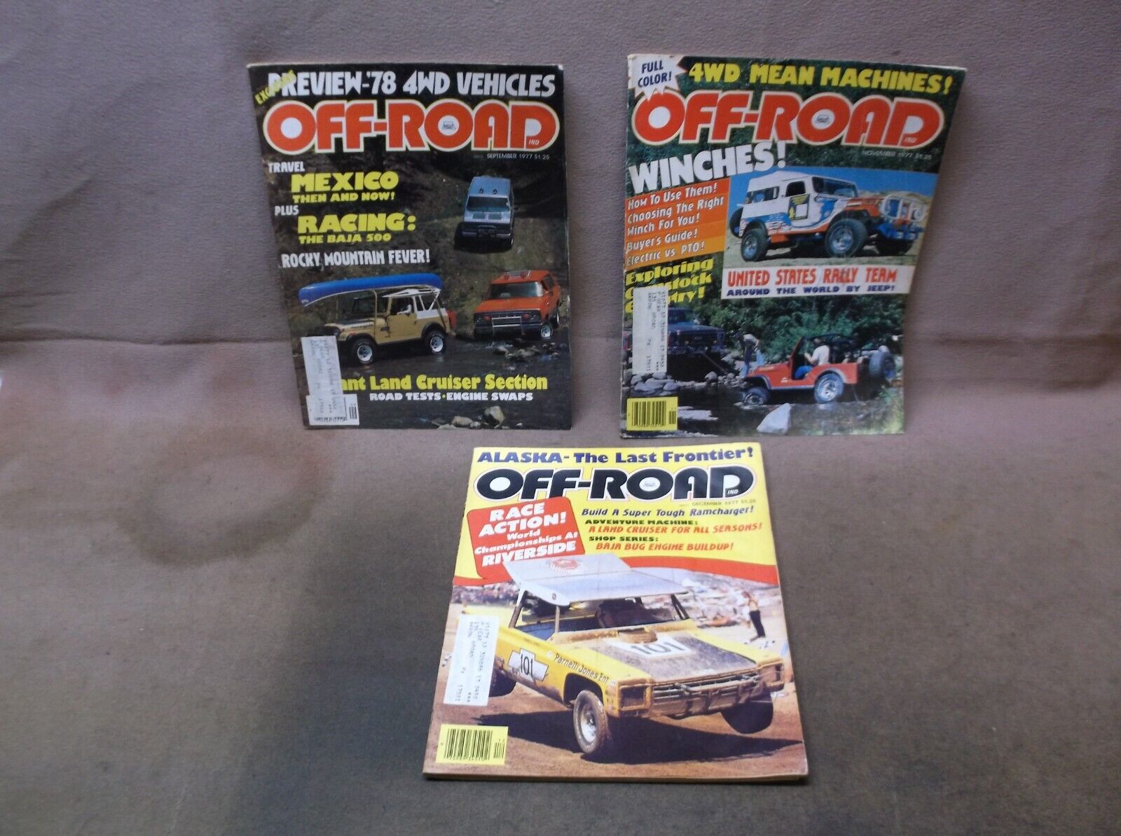 3 1977 OFF-ROAD 4WD MAGAZINES FORD JEEP DODGE CHEVROLET TOYOTA GOOD READING