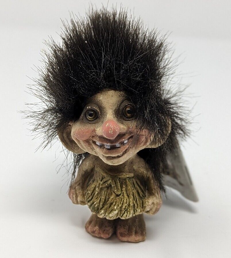 Vintage NyForm Norway Wild Hair Handmade Laughing Girl Troll Figurine with Tag