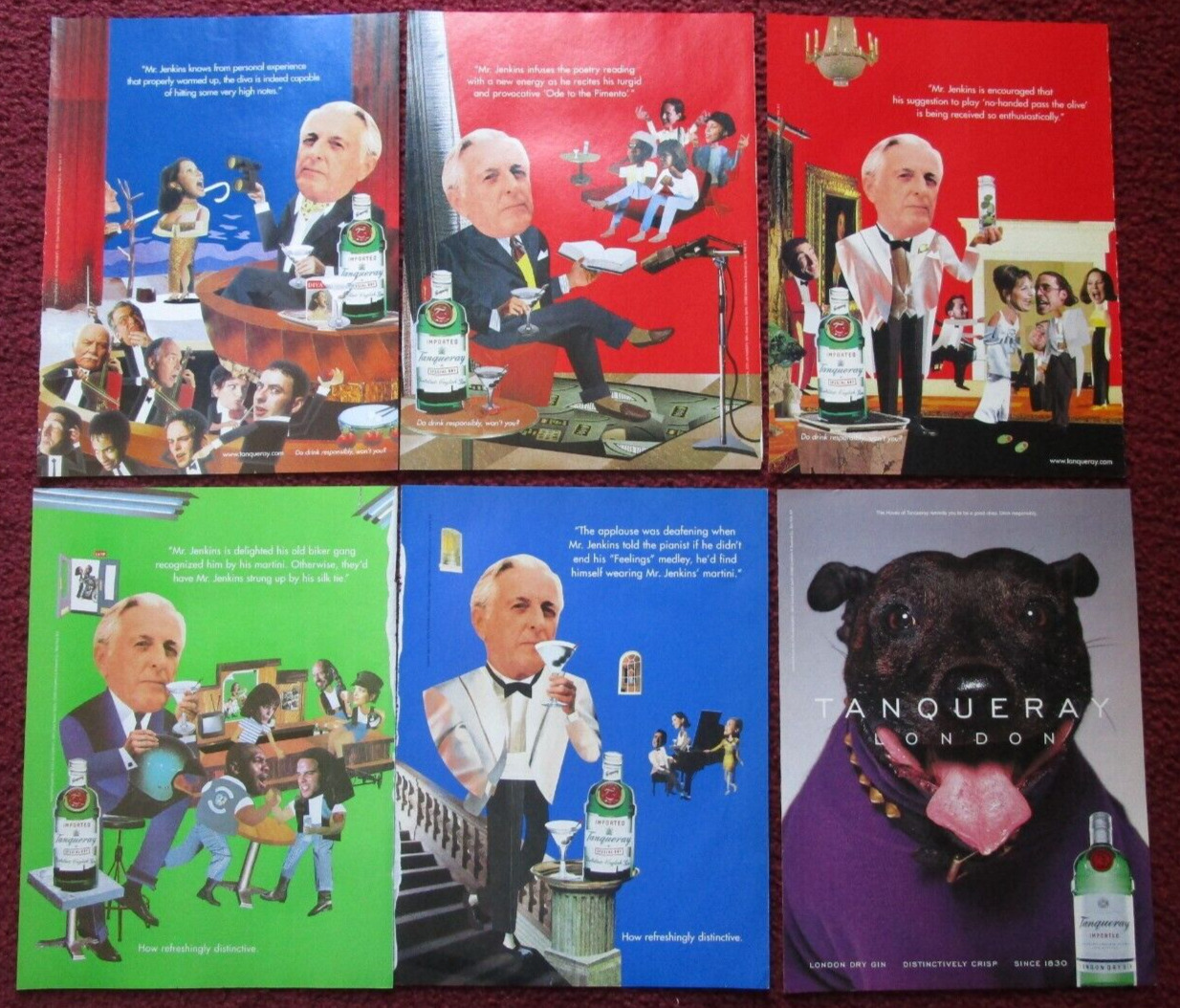 Lot of 12 Different TANQUERAY Imported GIN Print Ads ~ Mr Jenkins, Distinctive +