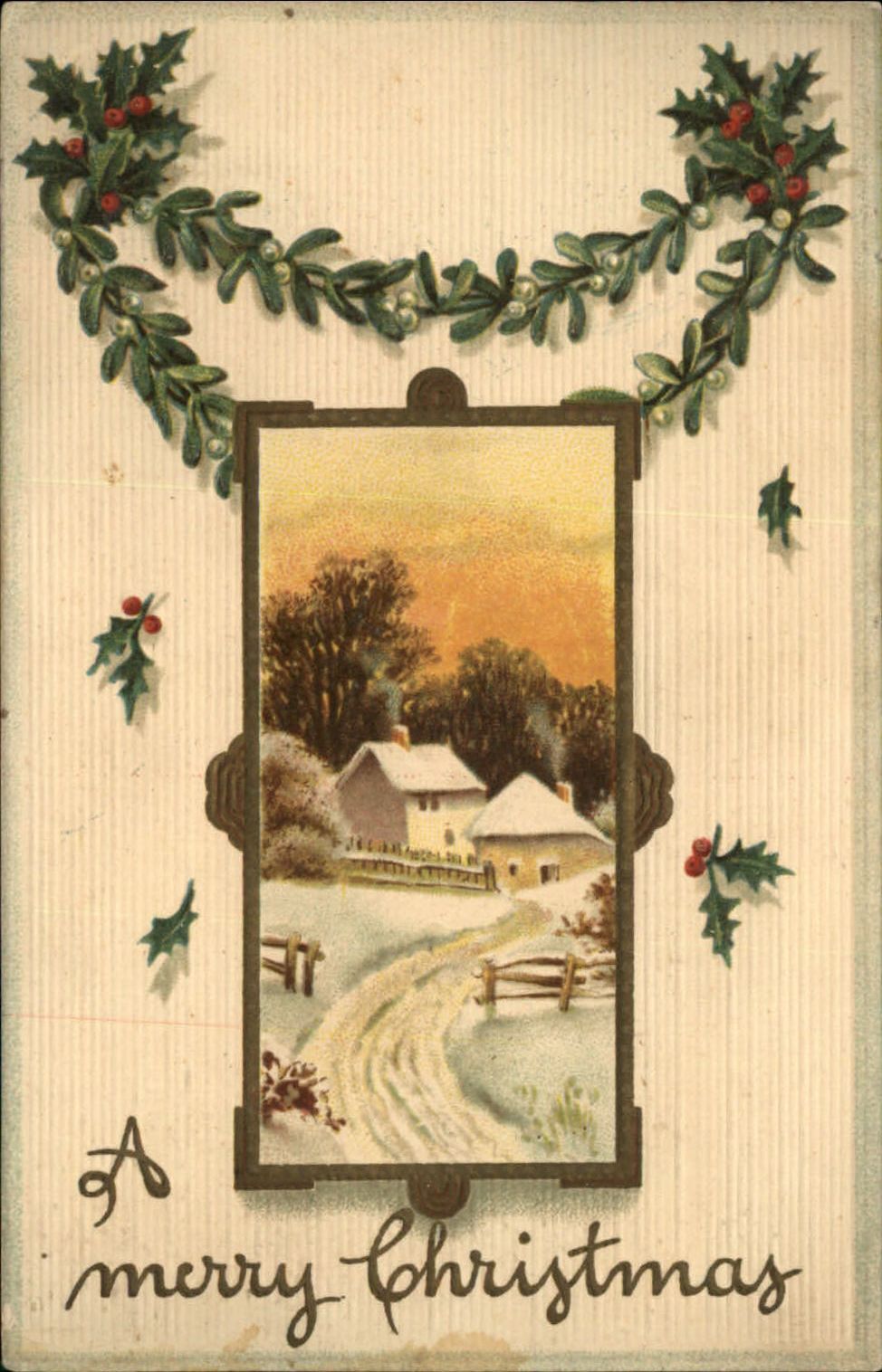CHRISTMAS snowy farm scene embossed 1913 MARY J LINE Carlisle PA postcard
