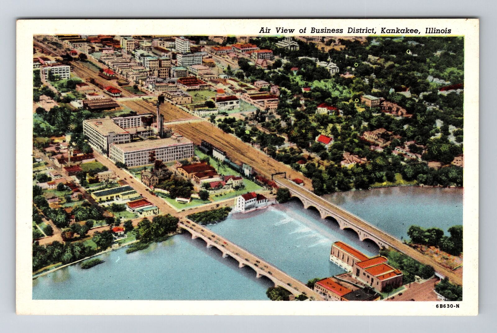 Kankakee, IL-Illinois, Aerial View Business District Antique, Vintage Postcard