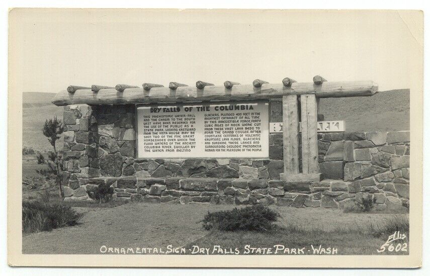 Dry Falls State Park WA Ornamental Sign RPPC Postcard Washington
