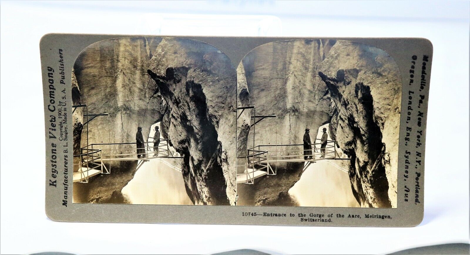 Antique 1900 Stereoscope Stereoview Card #10745 Gorge of the Aare Switzerland