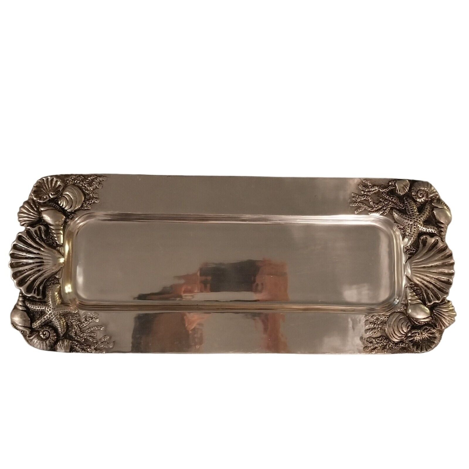 Betty Barrena Hand Crafted Seashell Shells Polished Pewter Tray Mexico - 21\