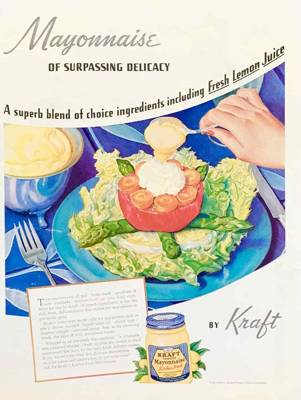 1939 Kraft Mayonnaise PRINT AD Superb Blend of Choice Ingredients Fresh Lemon