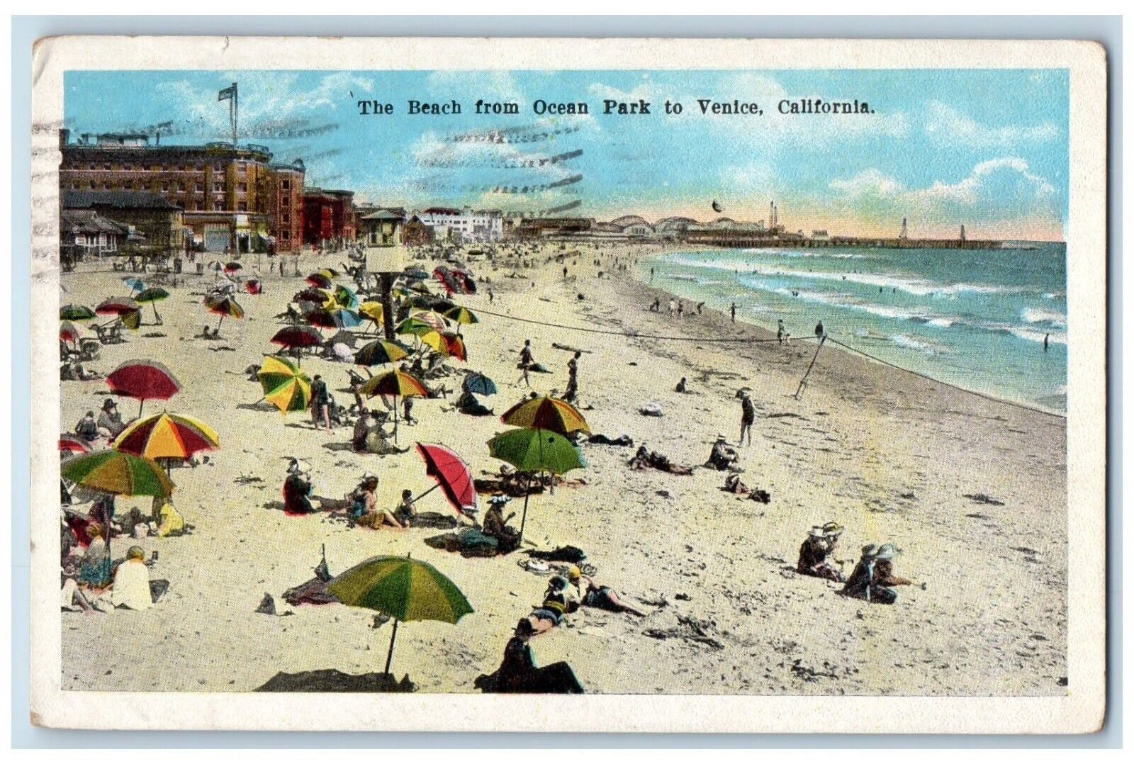 1925 Beach From Ocean Park Patio Umbrella Hotel Sea Venice California Postcard