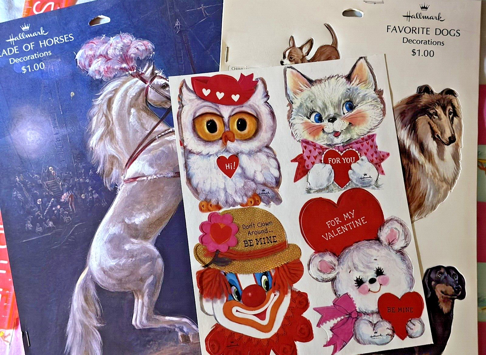 VINTAGE LOT Hallmark Die Cut Decorations: Horse Book, Dog Book & Valentines NOS