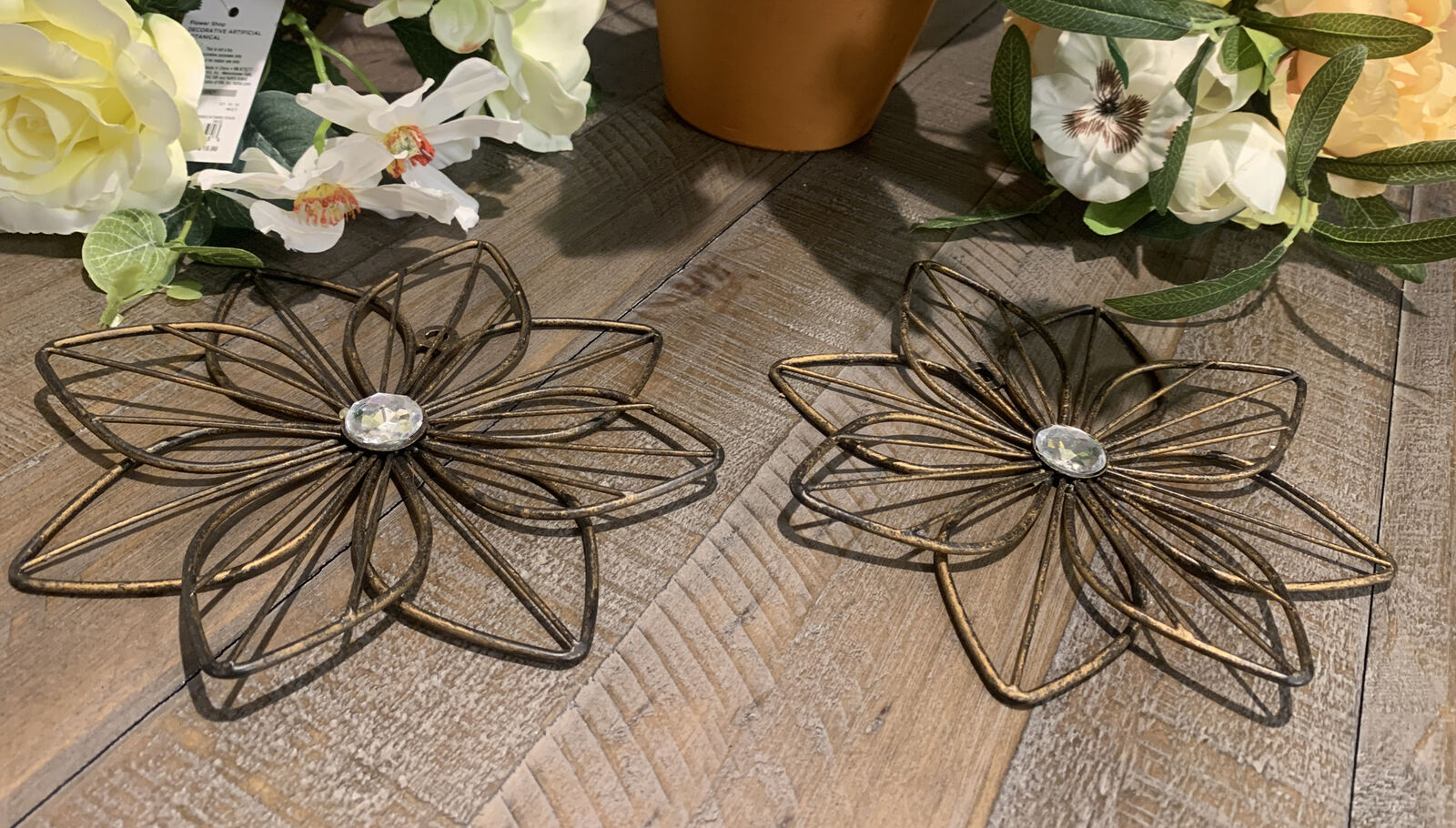 Distressed Gold Metal Flower Wall Decor - 7