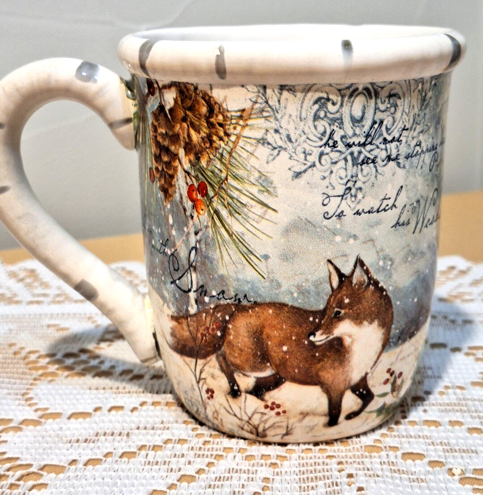 Vintage Susan Wingett Certified International Winter Scene Fox Coffee Cup/Mug