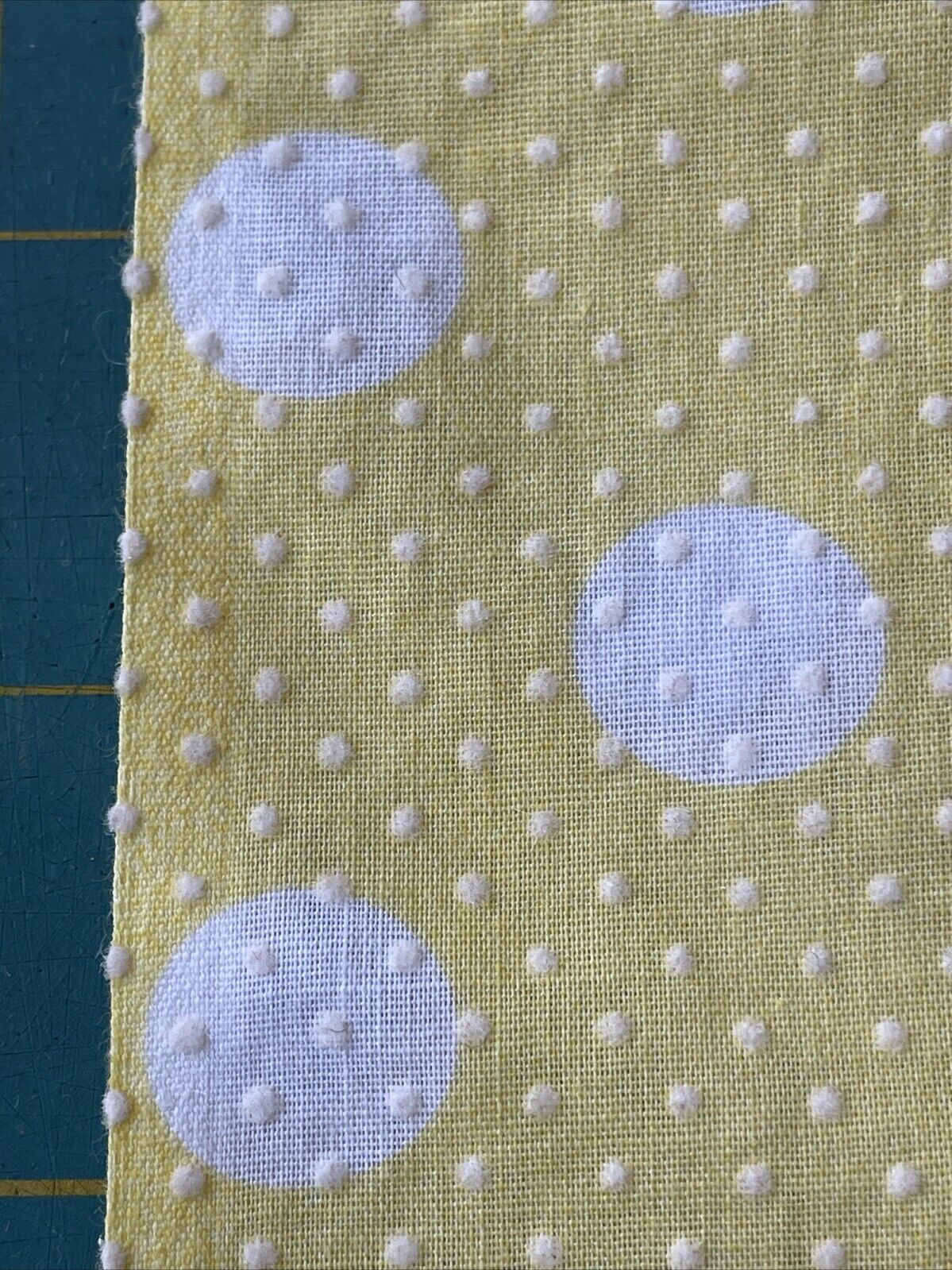 Vintage Flocked Dotted Swiss cotton Fabric yellow white POLKA DOT 2 Yds 44\