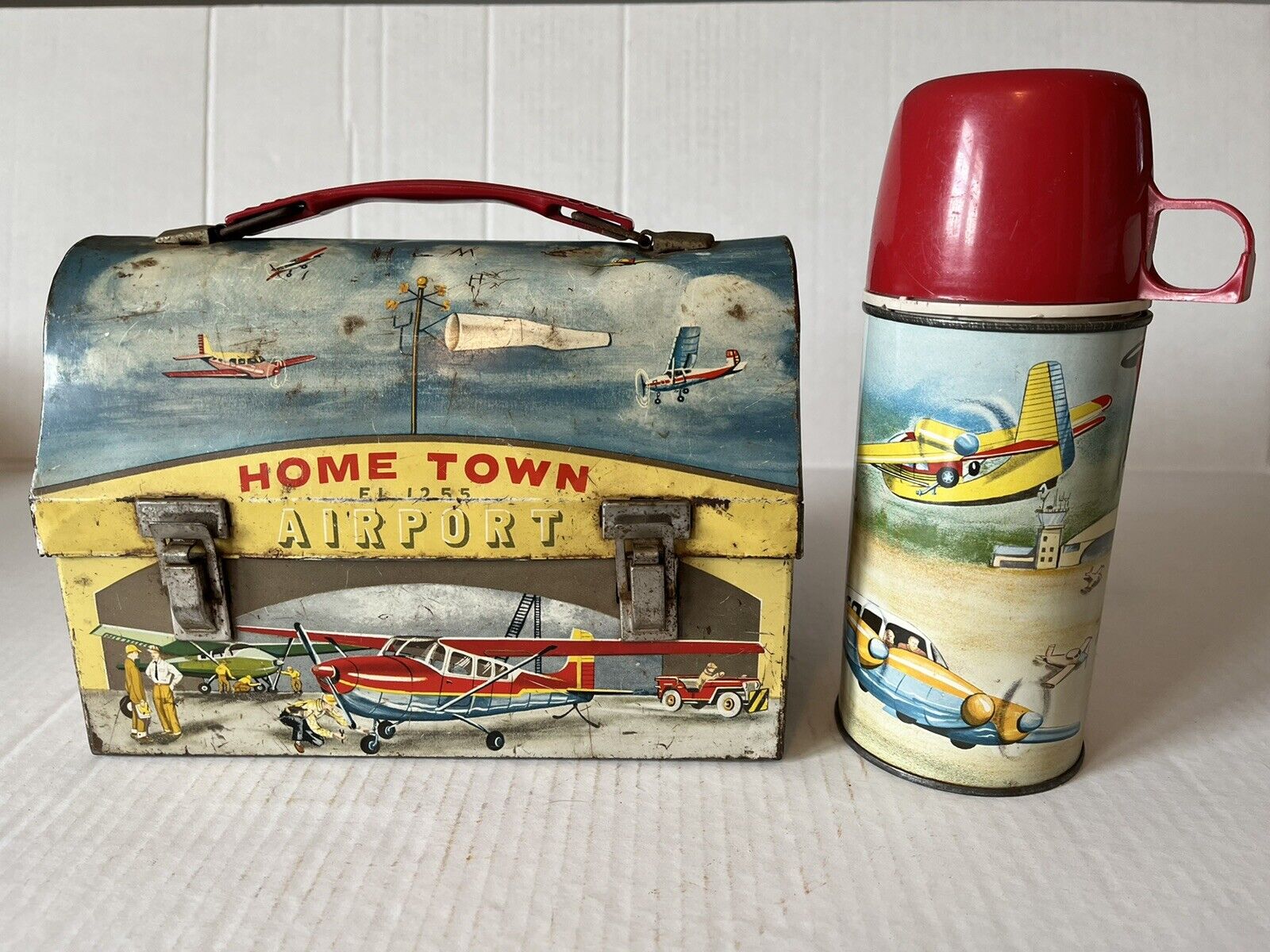 Vintage Hometown Airport lunchbox and thermos by Thermos 1960 Scarce
