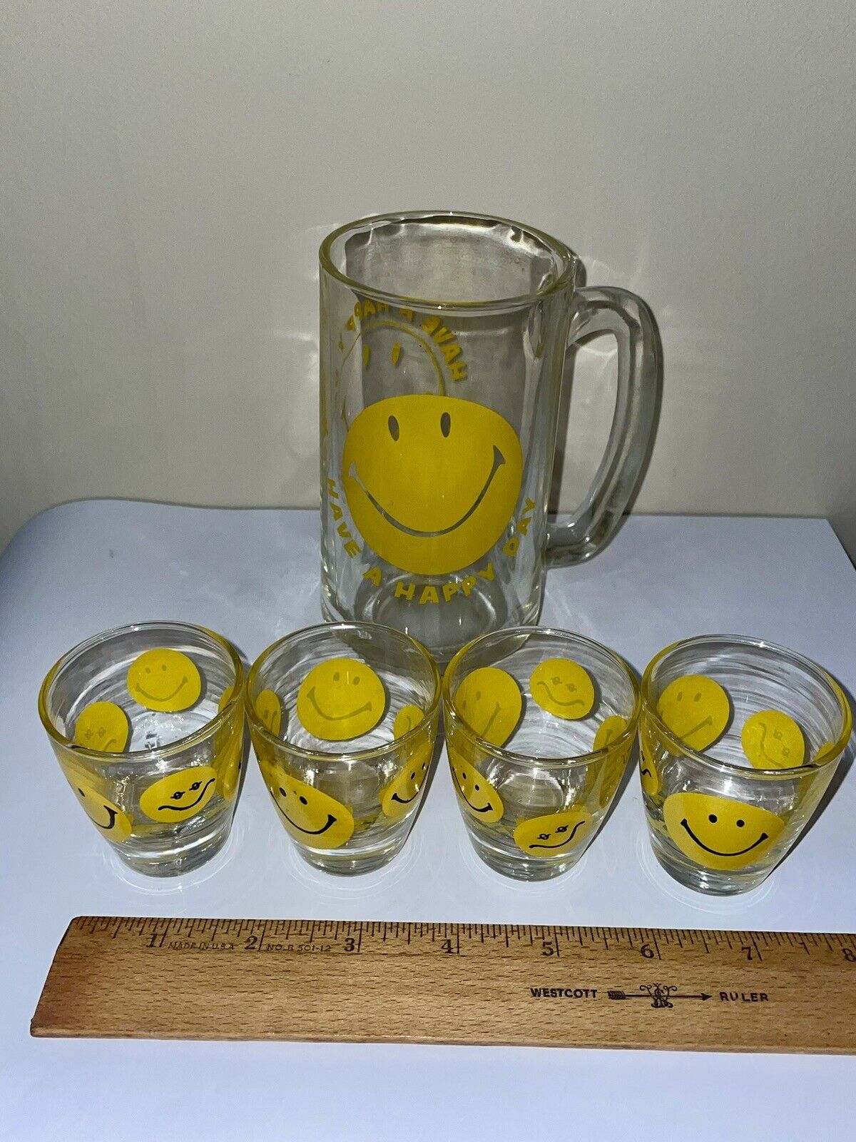 RARE Vintage MCM Smiley Face Mug and Shot Glass Set