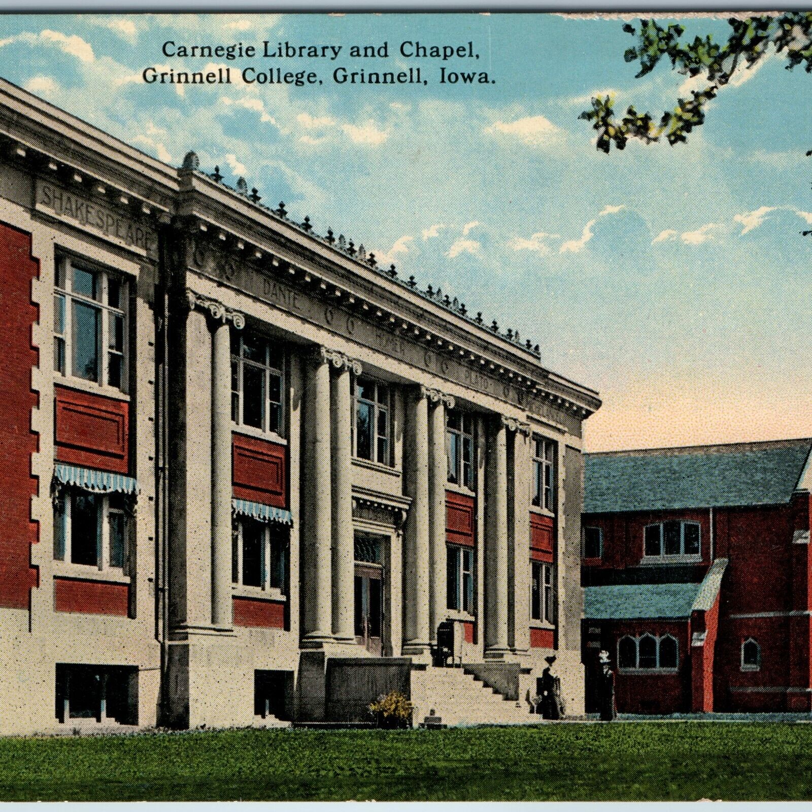 c1910s Grinnell, IA Carnegie Library Chapel College Homer Dante Shakespeare A200