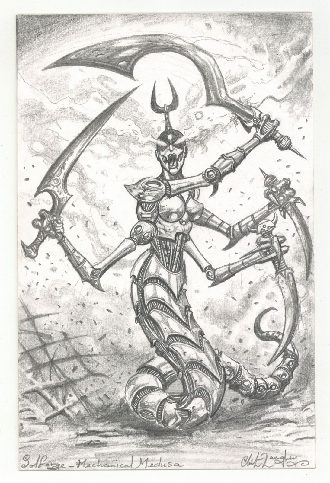 Solforge Mechanical Medusa Sketch by Clint Langley