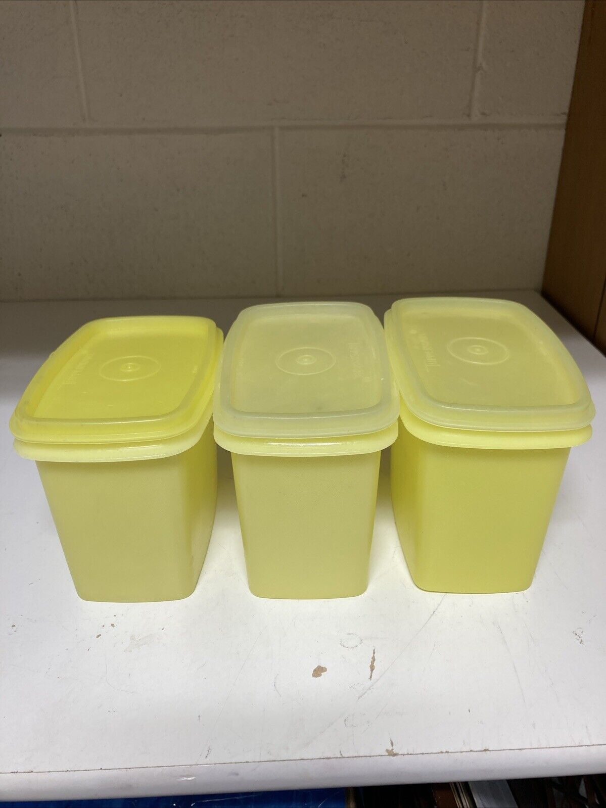 VTG Lot Of 3 Tupperware 1243 Rectangular Containers Storage W/ Lids Yellow Sugar
