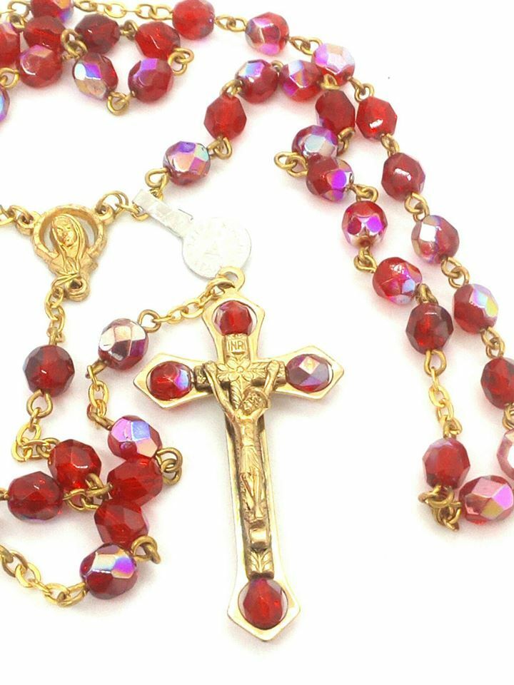 AB Aurora Borealis Red Italian Crystal Rosary Beads from Italy