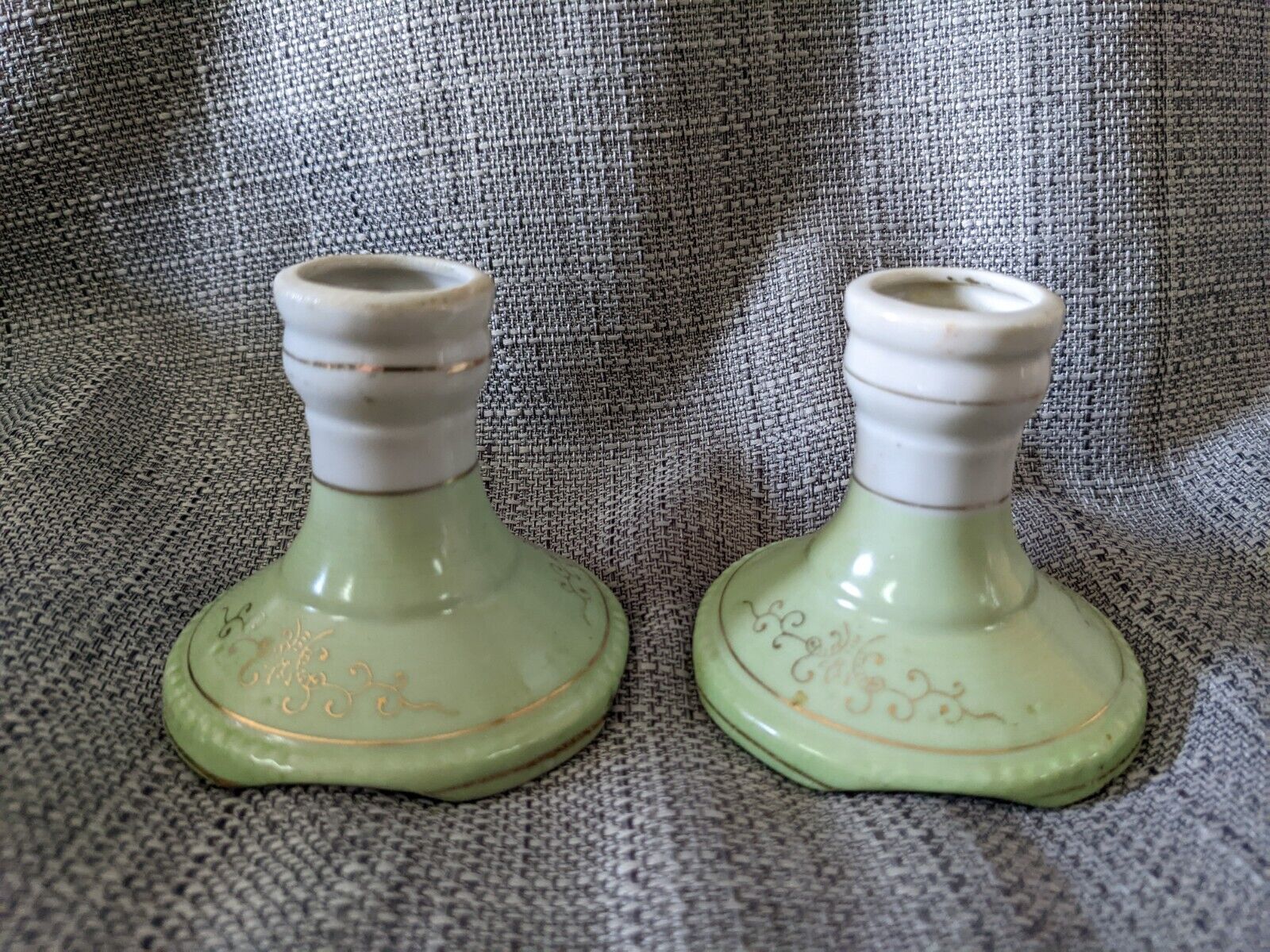 Vintage Betson Candlestick Hand painted Green white gold Candle holder
